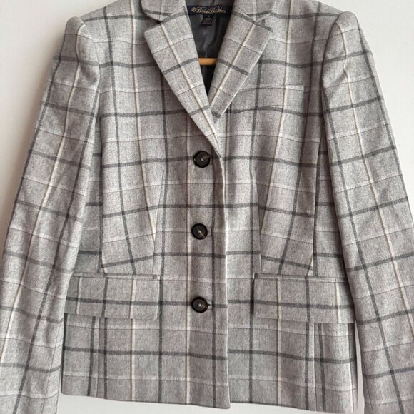 Brooks Brothers Plaid Wool Blend Grey Blue Classic Blazer 0 - Picture 3 of 9